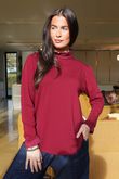 Essential Body Stretch Cotton Ruffle Neck Layering Top Burgundy - 